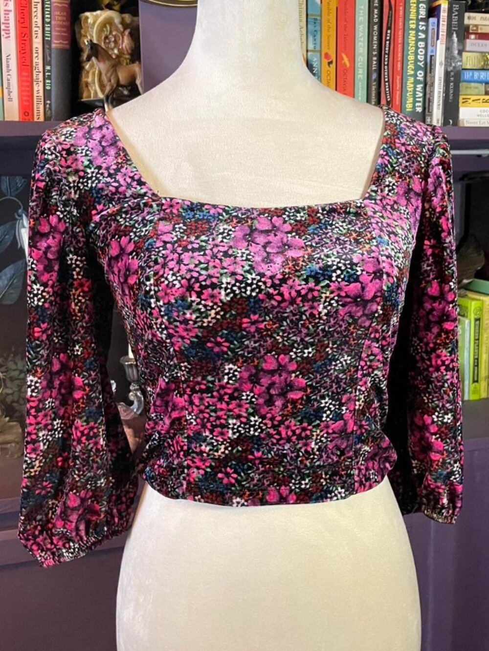 Romantic Floral Velvet Crop Top